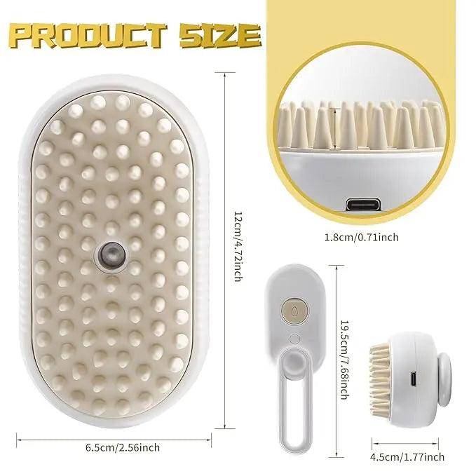 3-in-1 Steam Brush with Steamer - Suitable for Cats, Dogs and All Pets (White)