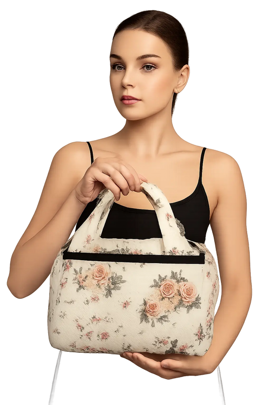 Floral Quilted Handbag - Stylish Women's Tote Bag with Zipper | ThreadTalesIndia.in